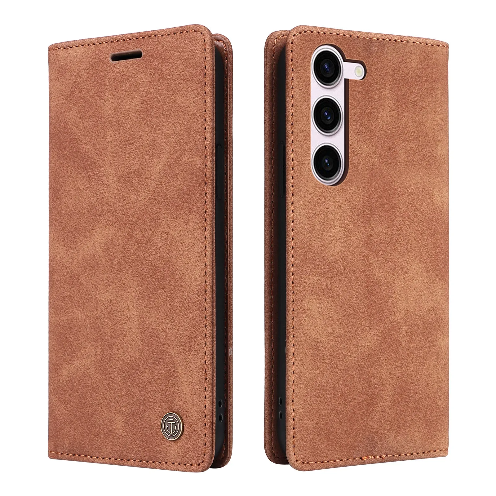 006 Series For Samsung Galaxy S23 Case PU Leather Wallet Sucker Closure Phone Cover