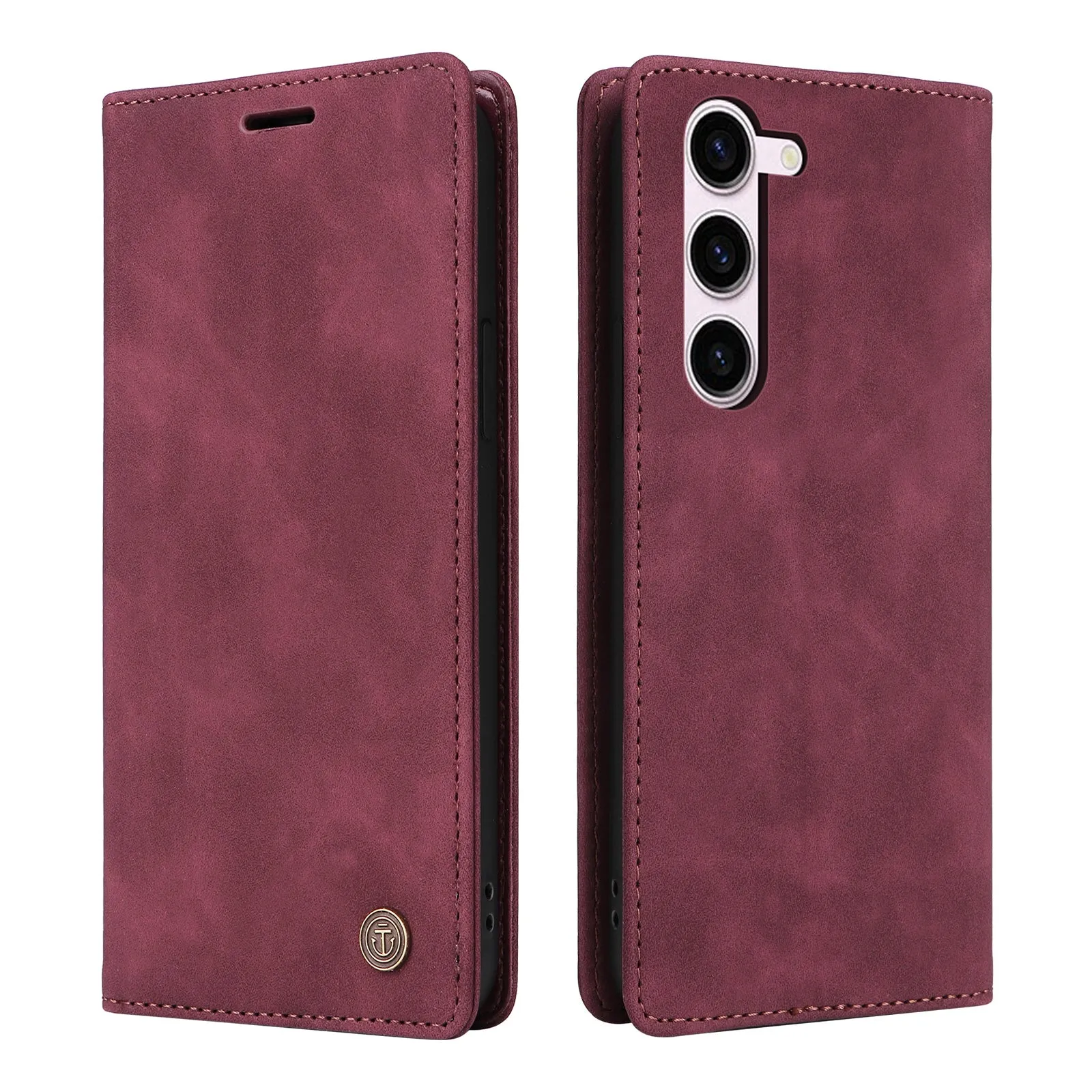 006 Series For Samsung Galaxy S23 Case PU Leather Wallet Sucker Closure Phone Cover