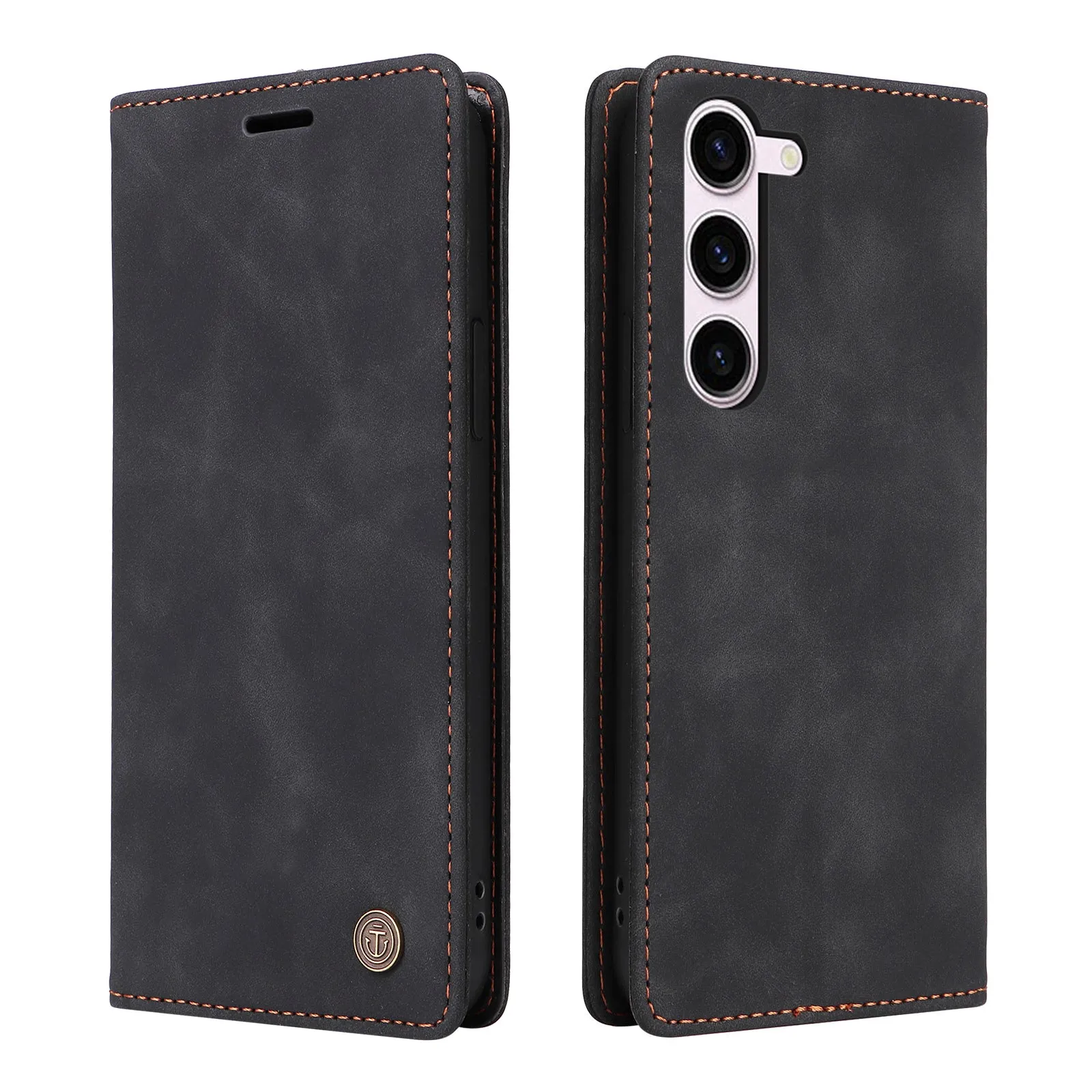 006 Series For Samsung Galaxy S23 Case PU Leather Wallet Sucker Closure Phone Cover