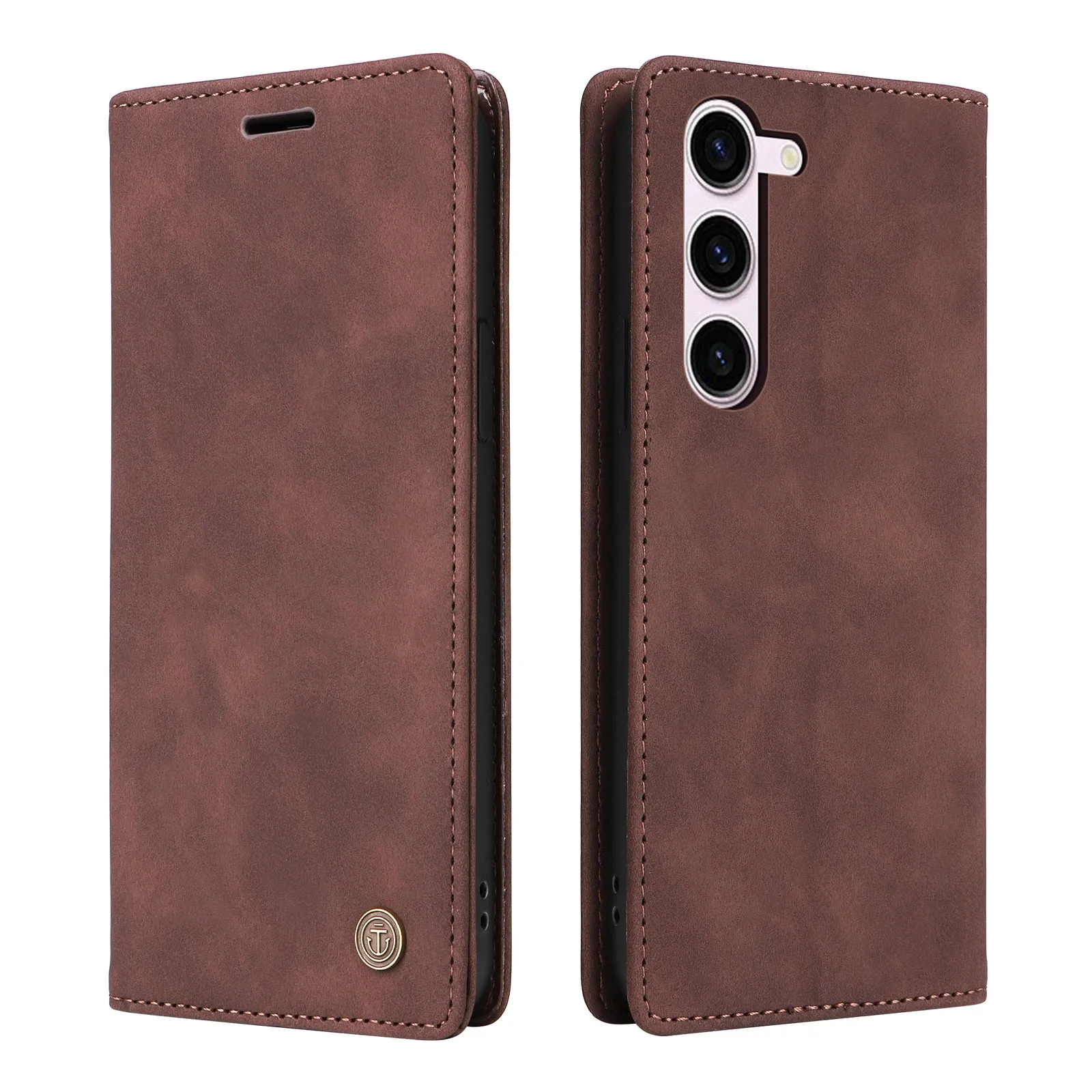 006 Series For Samsung Galaxy S23 Case PU Leather Wallet Sucker Closure Phone Cover