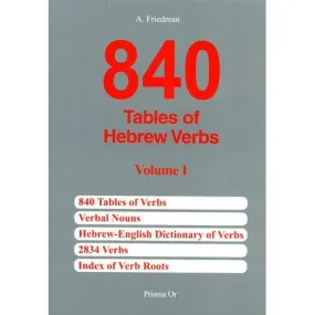 840 Tables of Hebrew Verbs Index of Roots, Tables of Conjugations, Dictionary  Textbook by A. Friedm