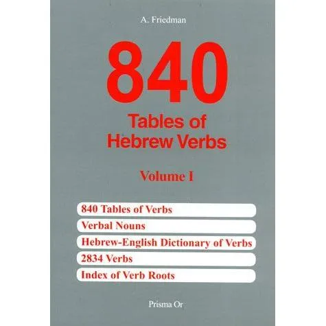 840 Tables of Hebrew Verbs Index of Roots, Tables of Conjugations, Dictionary  Textbook by A. Friedm