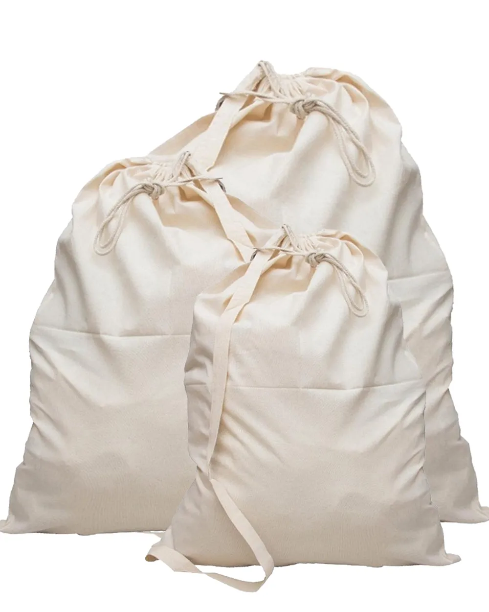 96 ct Premium Cotton Laundry Bags W/Shoulder Strap (Small-Medium-Large) - By Case