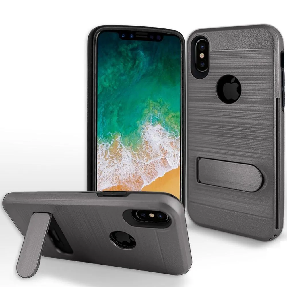 Apple iPhone XS / Apple iPhone X Brushed Shockproof Card Holder Case With Kickstand by Modes