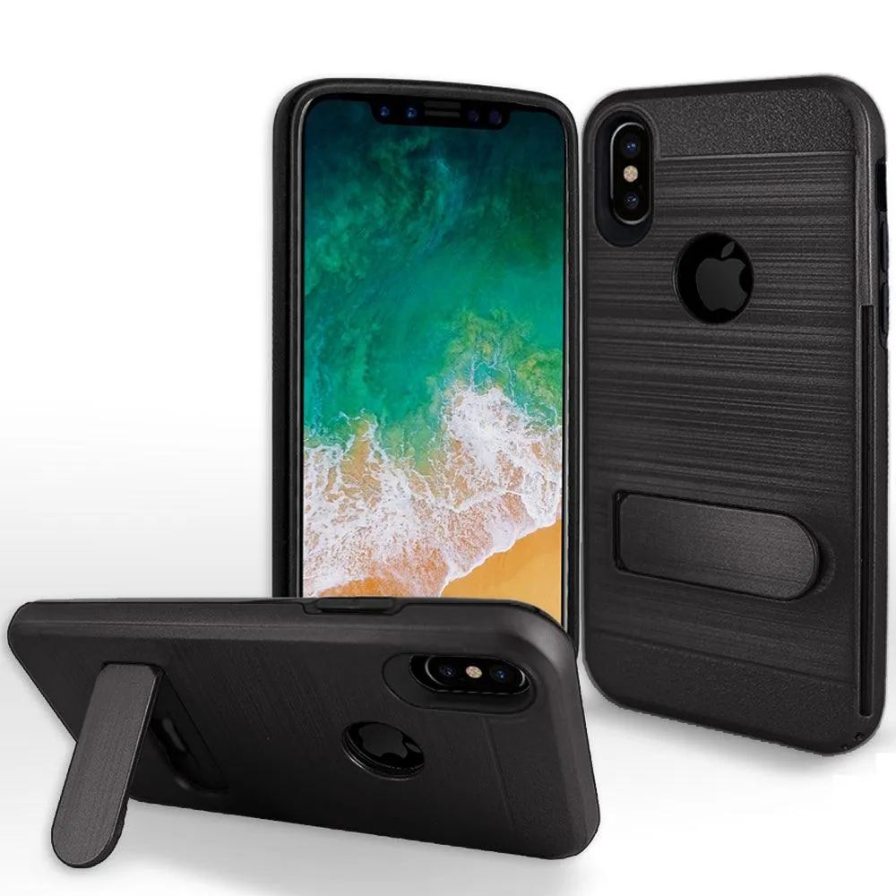 Apple iPhone XS / Apple iPhone X Brushed Shockproof Card Holder Case With Kickstand by Modes