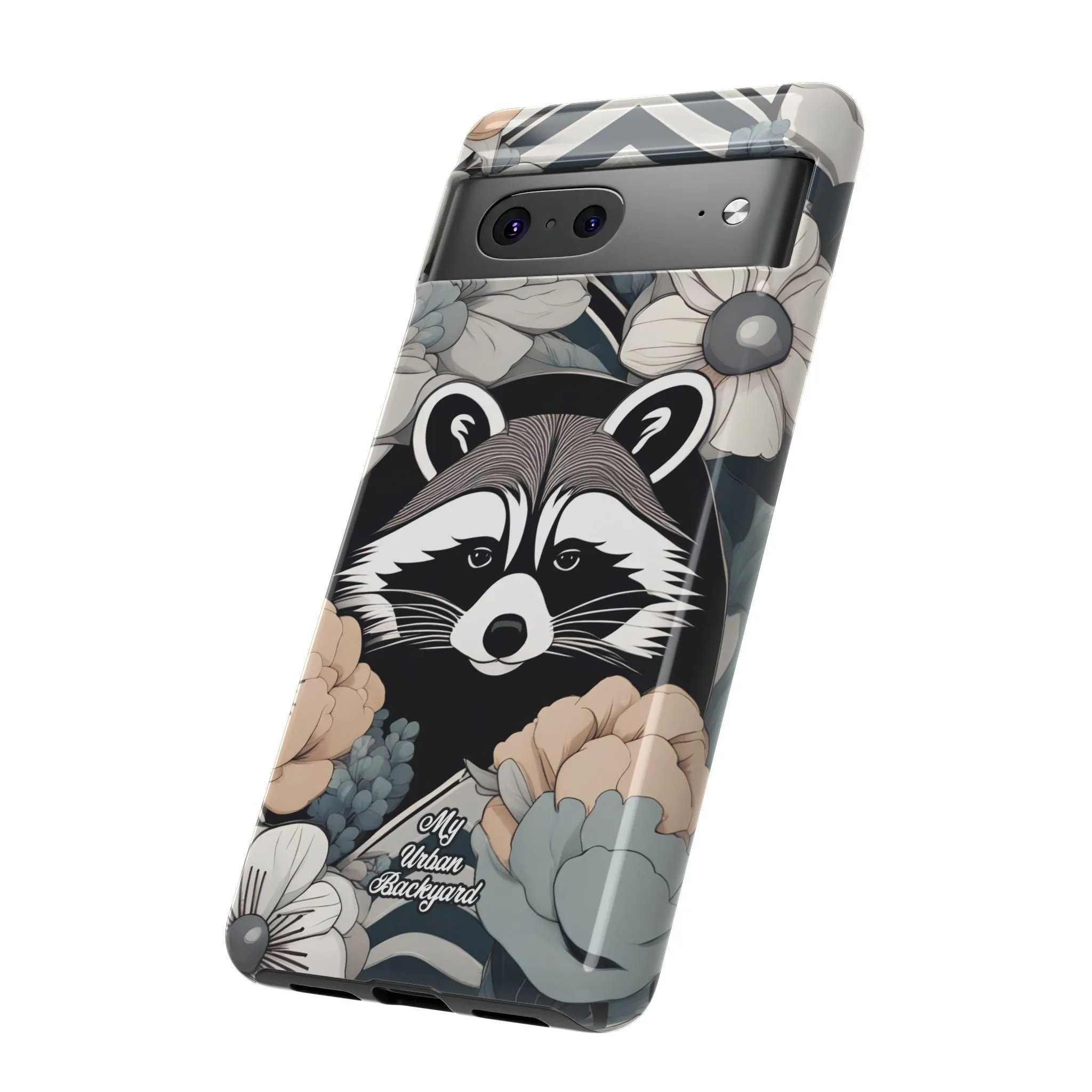 Art Deco Raccoon with Flowers, Cell Phone Case - Apple, Samsung, or Google Pixel