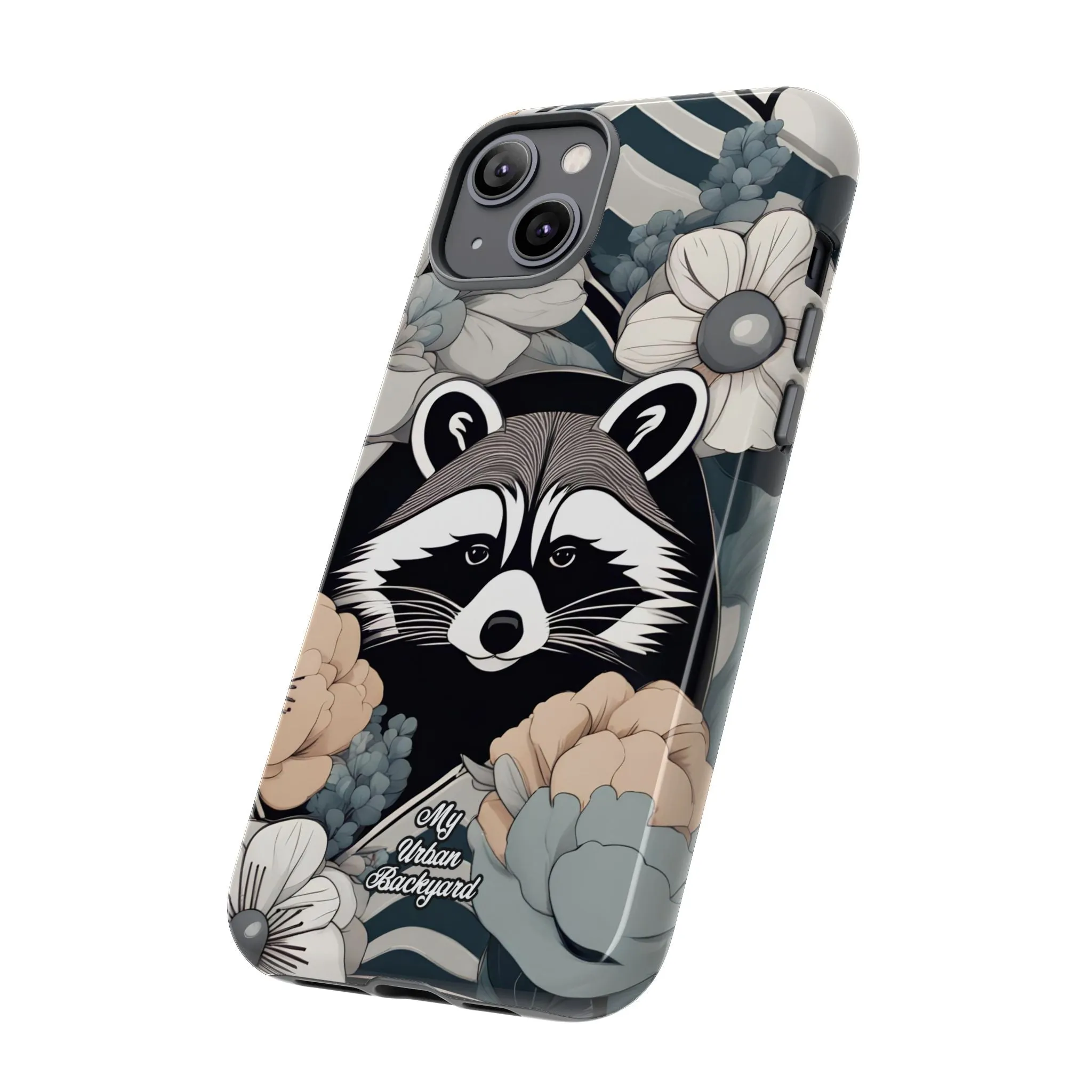 Art Deco Raccoon with Flowers, Cell Phone Case - Apple, Samsung, or Google Pixel