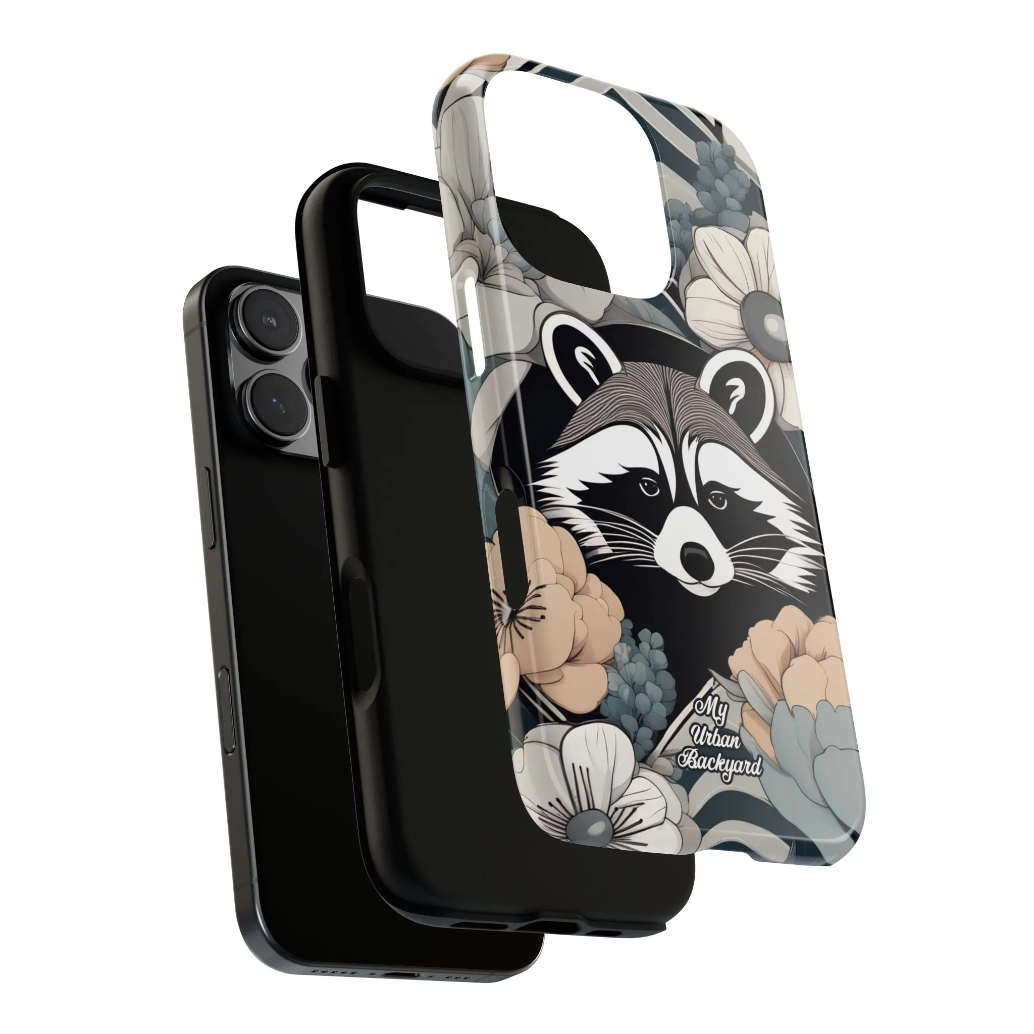 Art Deco Raccoon with Flowers, Cell Phone Case - Apple, Samsung, or Google Pixel