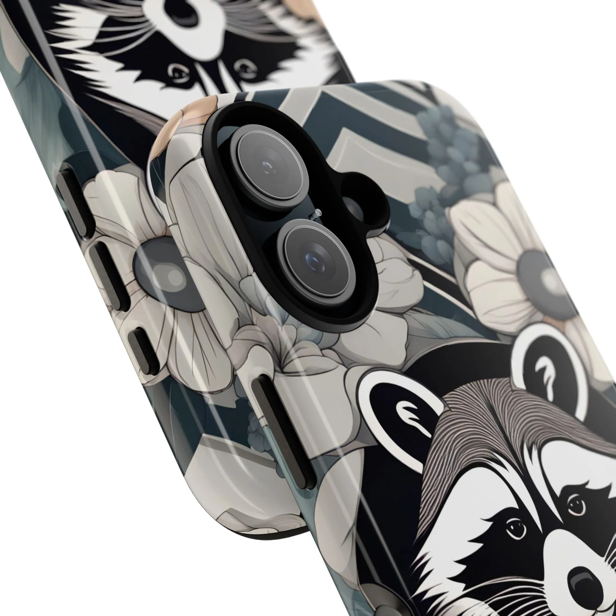 Art Deco Raccoon with Flowers, Cell Phone Case - Apple, Samsung, or Google Pixel