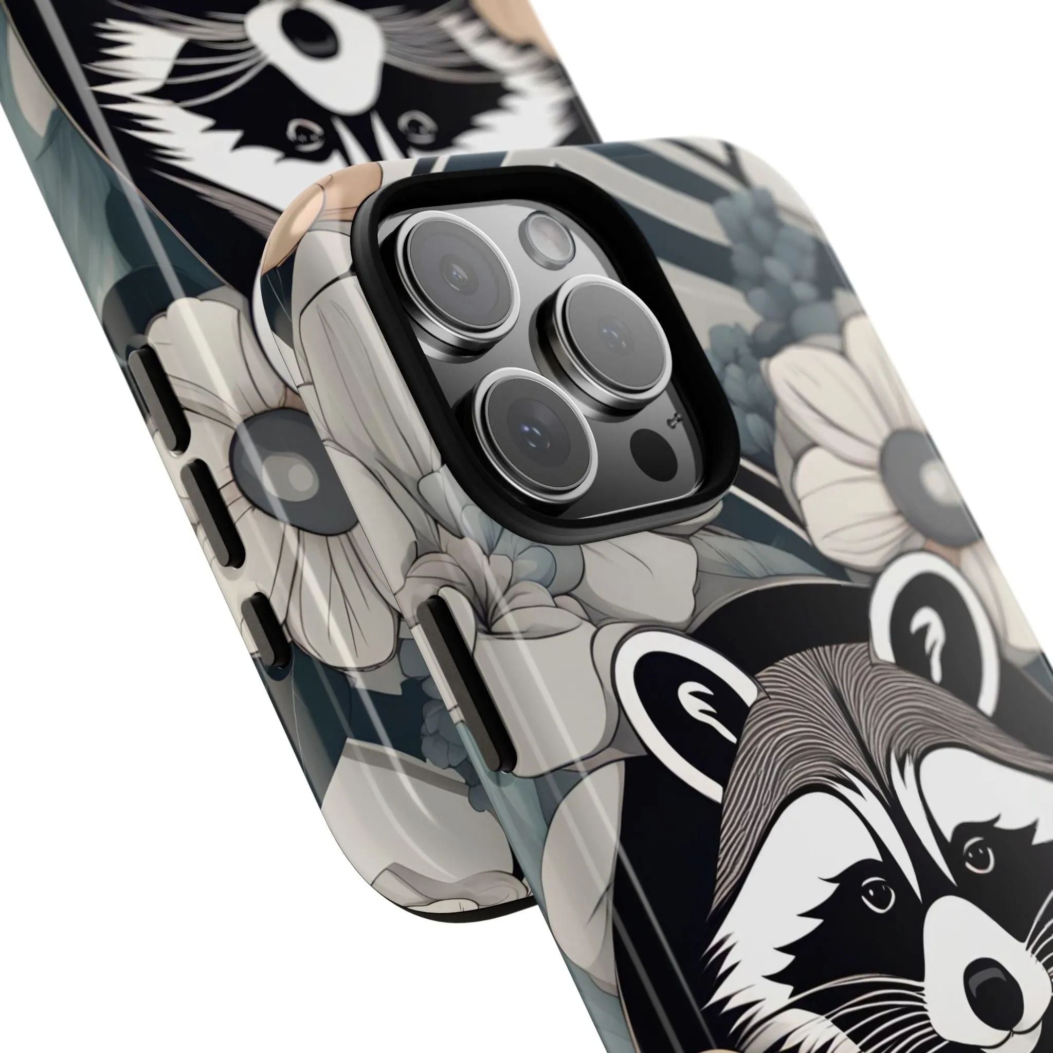 Art Deco Raccoon with Flowers, Cell Phone Case - Apple, Samsung, or Google Pixel