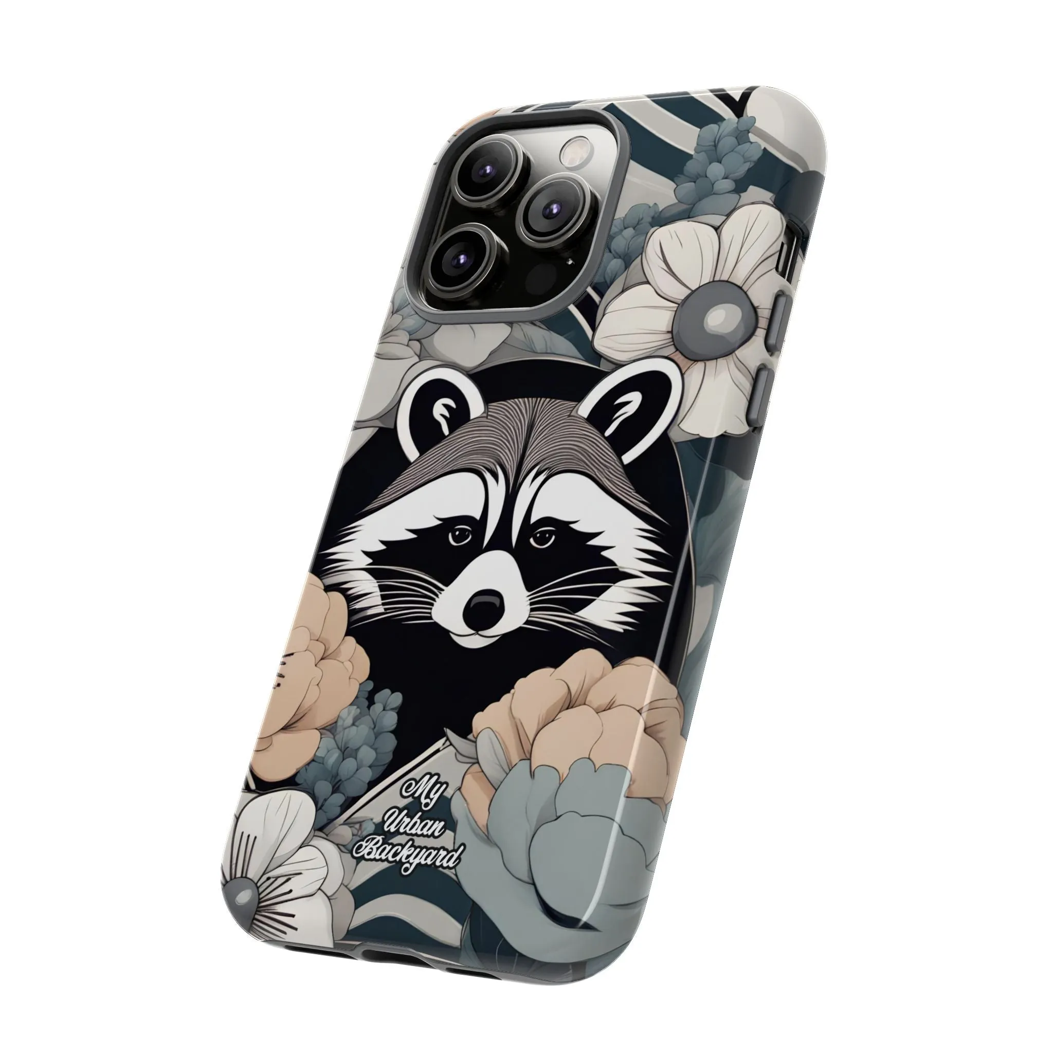 Art Deco Raccoon with Flowers, Cell Phone Case - Apple, Samsung, or Google Pixel