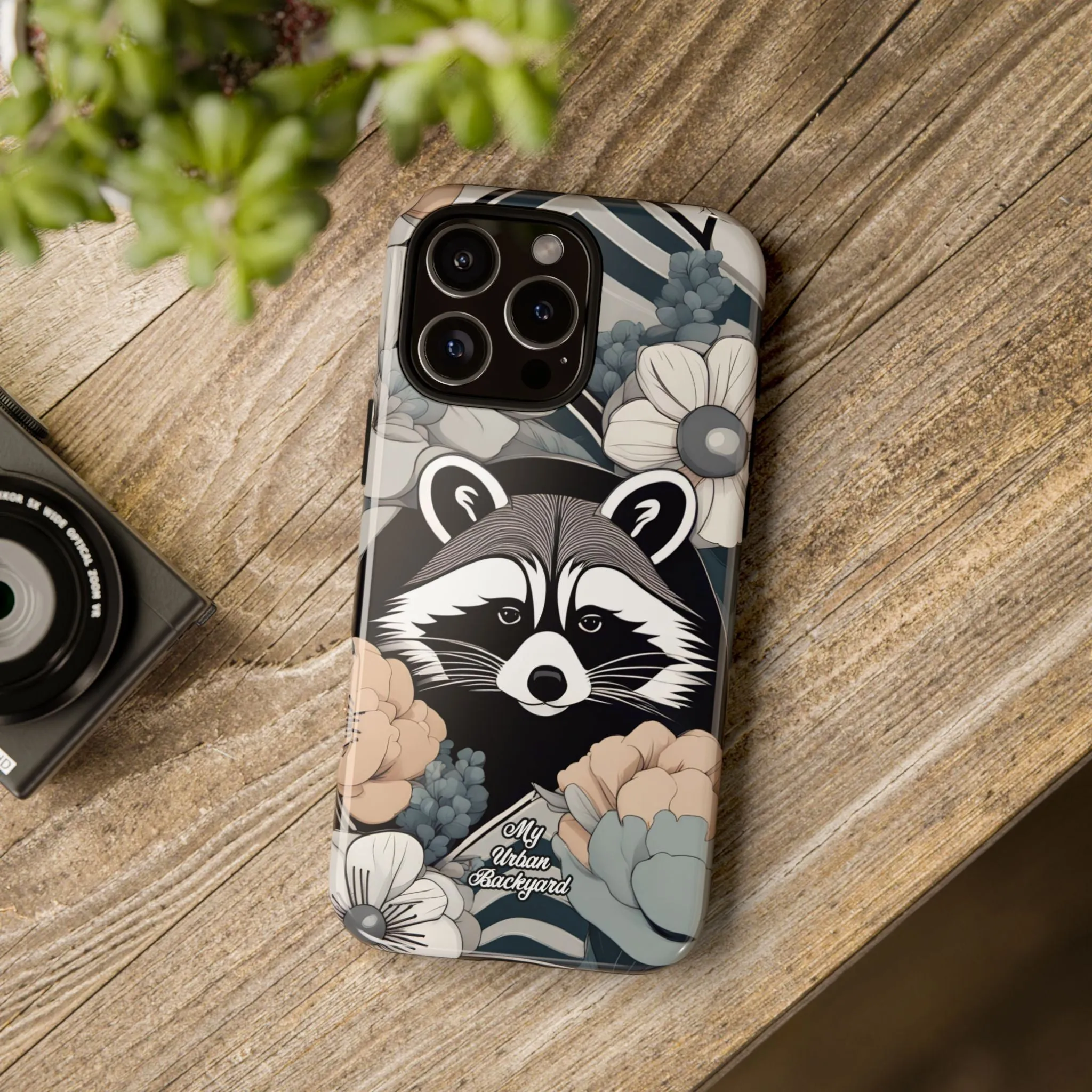 Art Deco Raccoon with Flowers, Cell Phone Case - Apple, Samsung, or Google Pixel