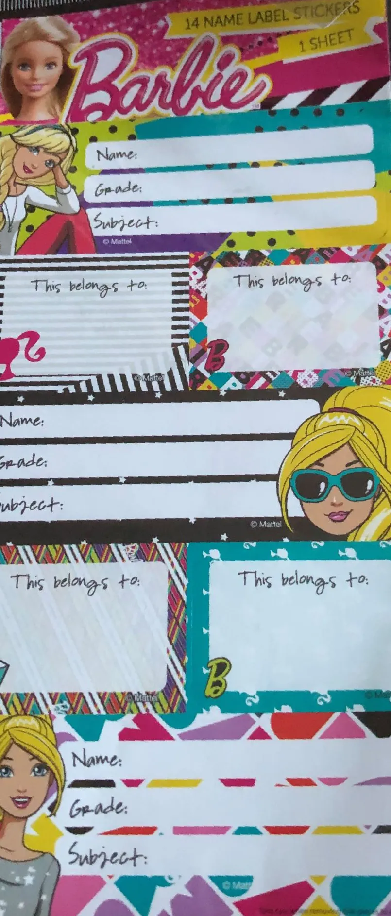 Barbie Book Labels