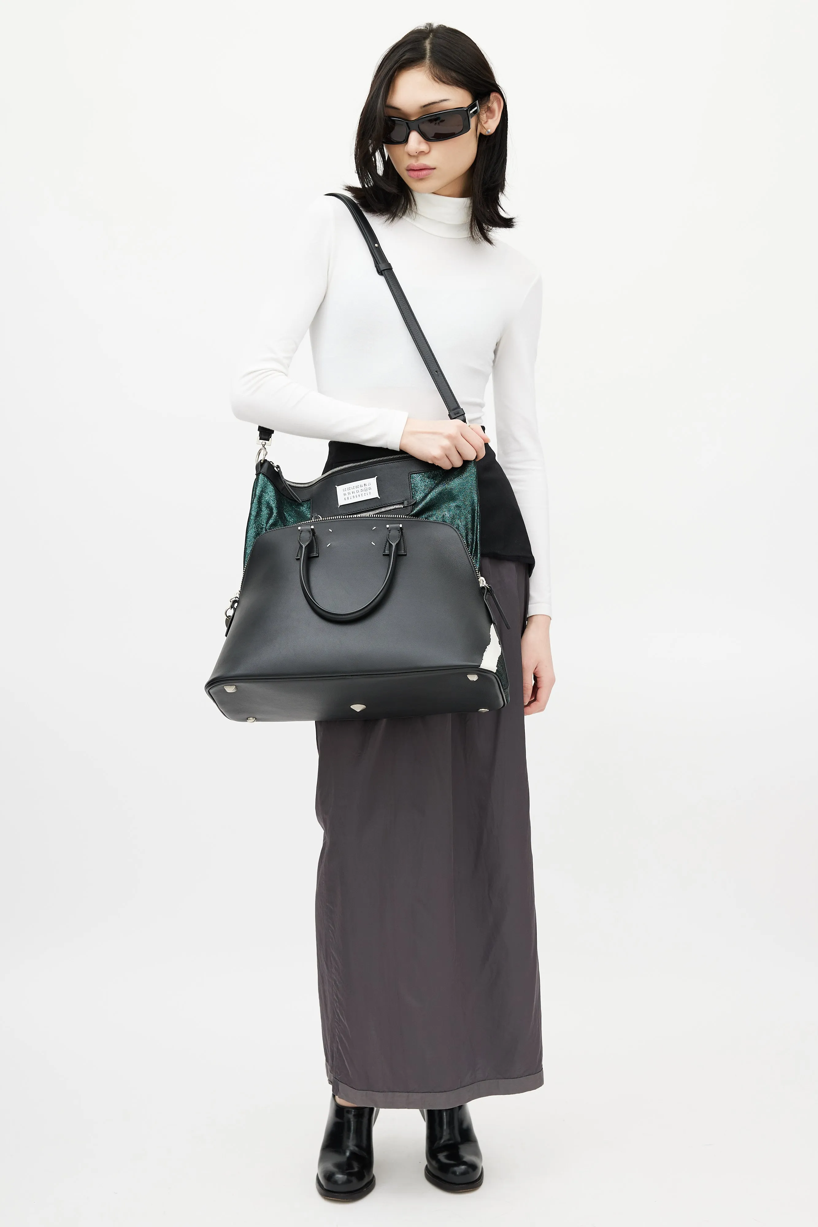 Black & Multicolour 5AC Messenger Metallic Leather Bag