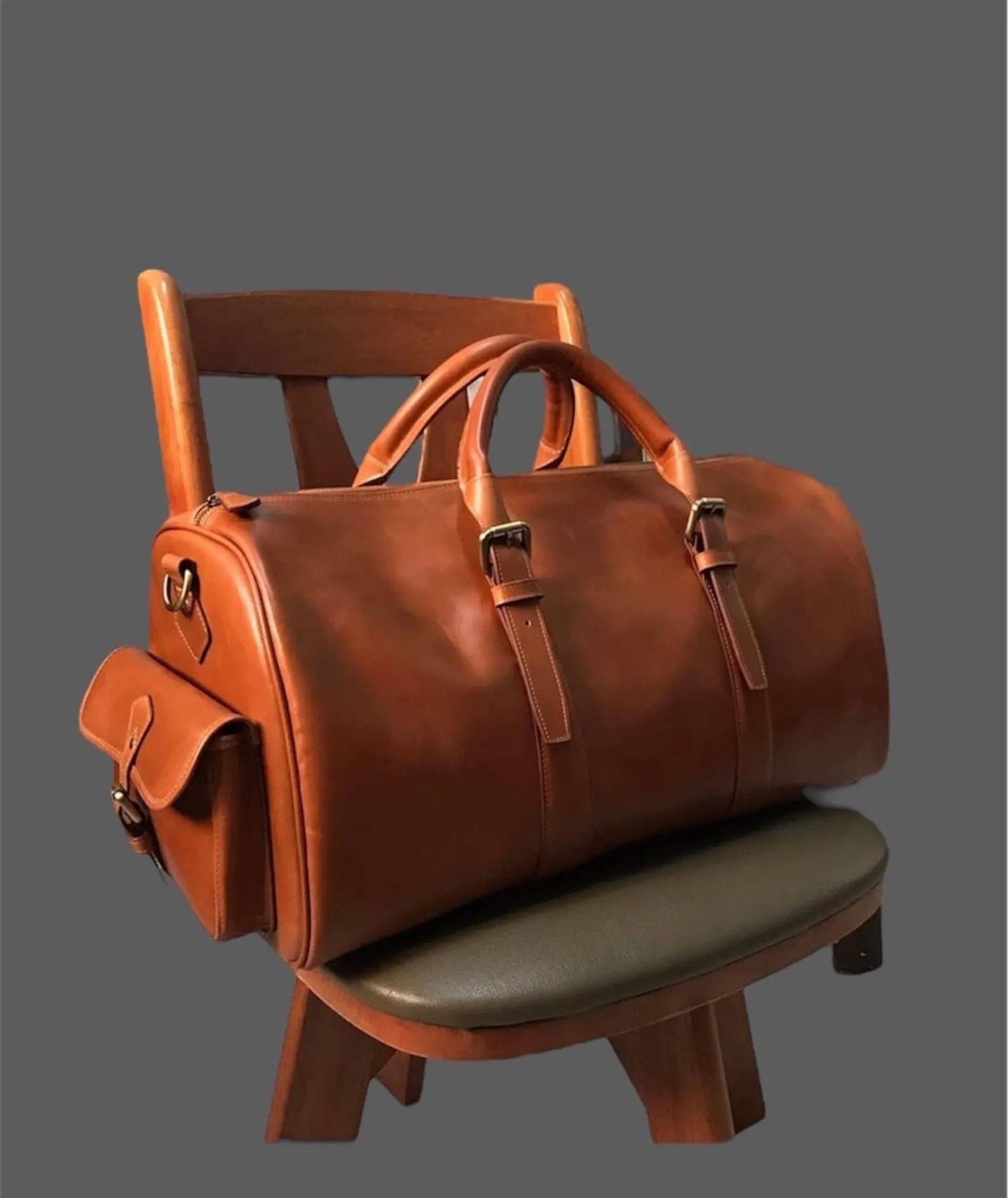 brown leather overnight bag