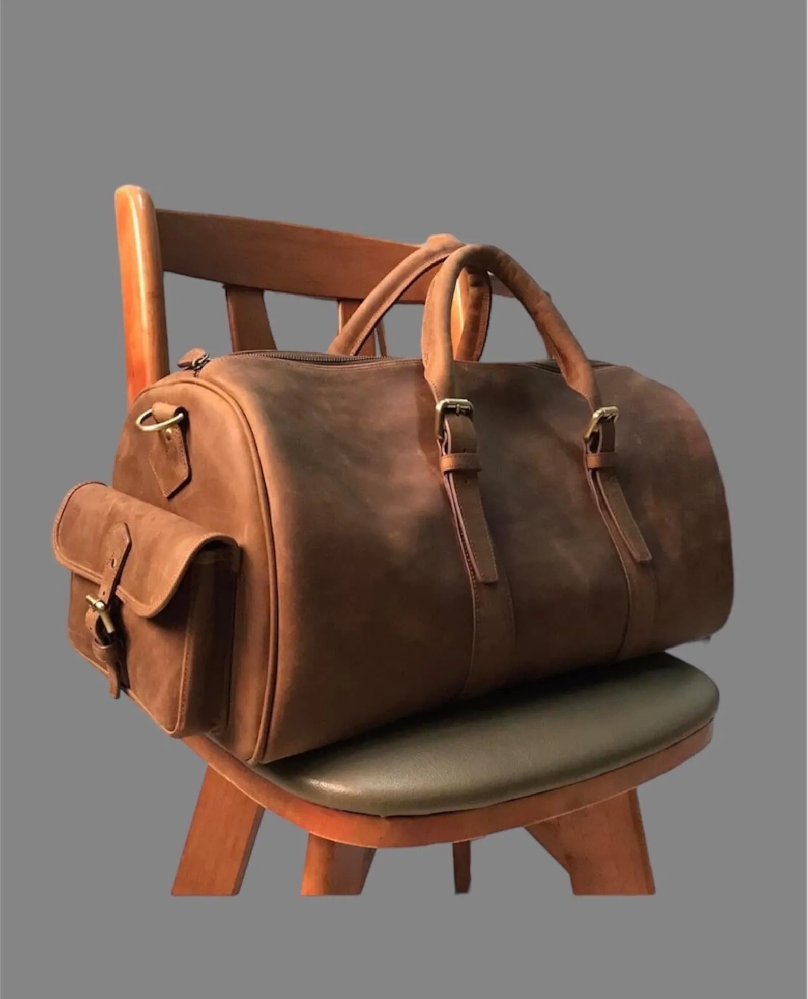 brown leather overnight bag