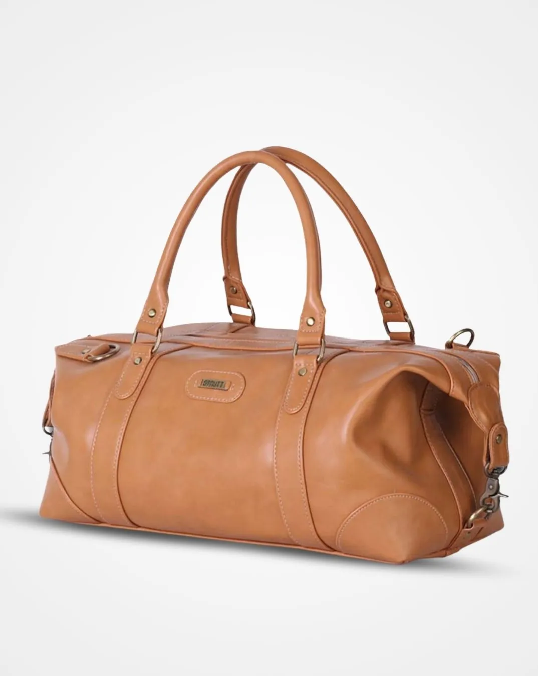 Brown Leatherette Duffle  / Luggage Bag with Side Hooks