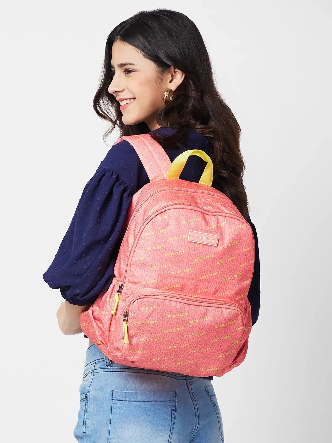 Caprese Zoe Backpack Medium Dual Compartment Peach