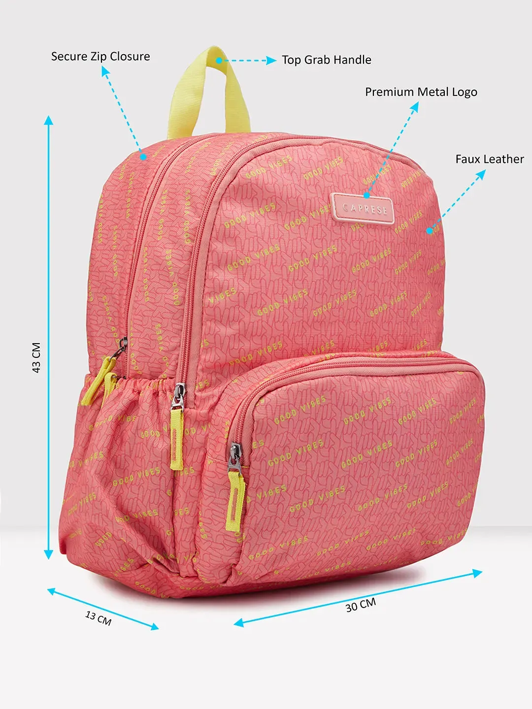 Caprese Zoe Backpack Medium Dual Compartment Peach