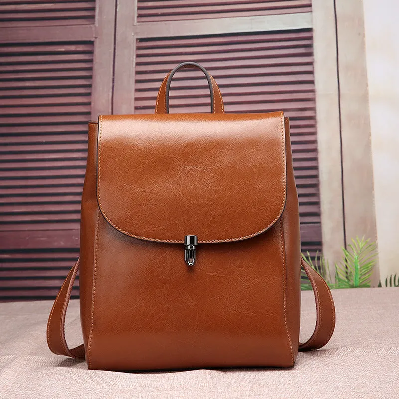 Casual Style Women's Leather Cowhide Backpack