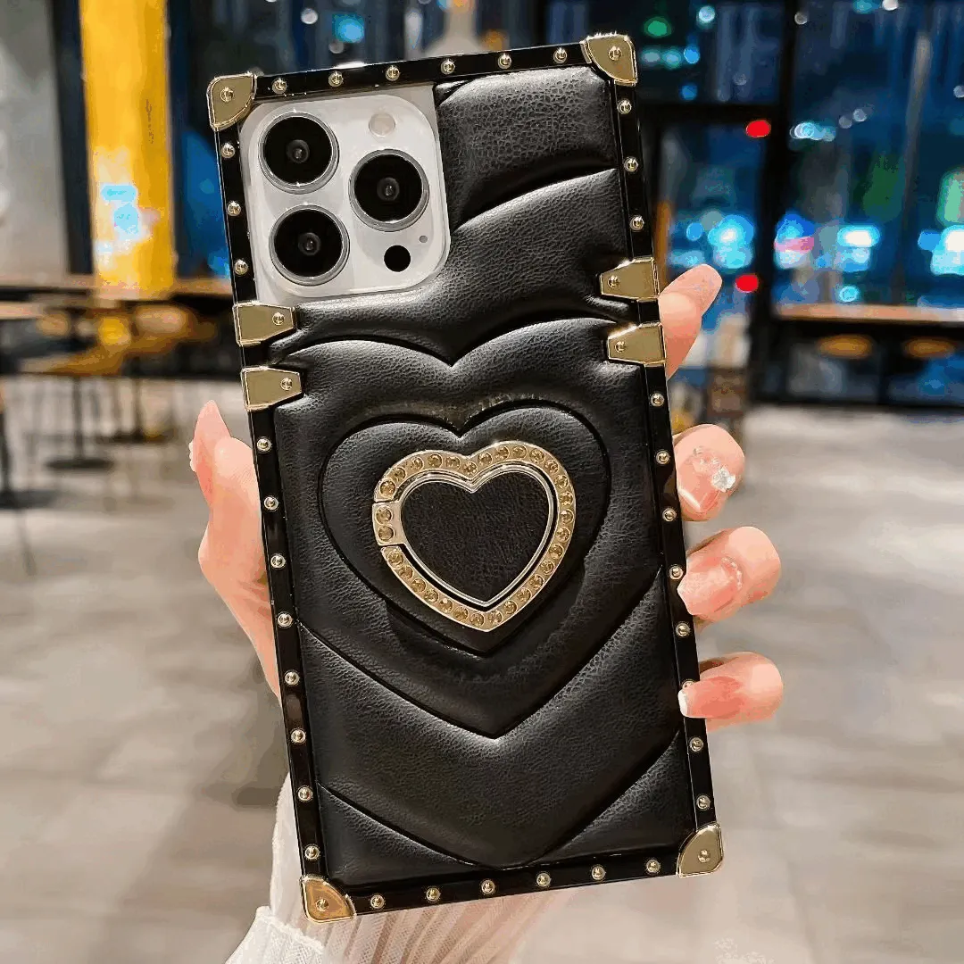 Chokore 3D Heart Leather Cover with Holder (Black) for iPhone