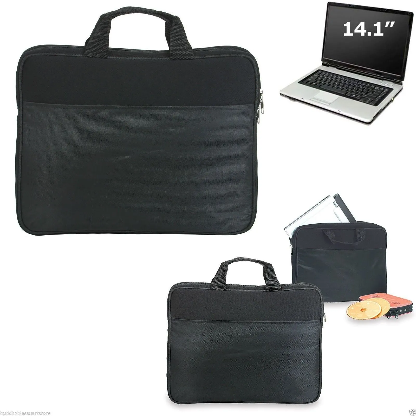 Computer Laptop Tablet Ipad Pouch Bag Case Sleeve Zipper Black To Fit 14.1inch