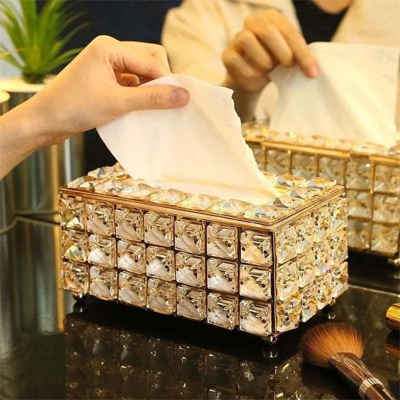 Crystal Facial Tissue Box Holder Crystal Cube Napkin Dispenser