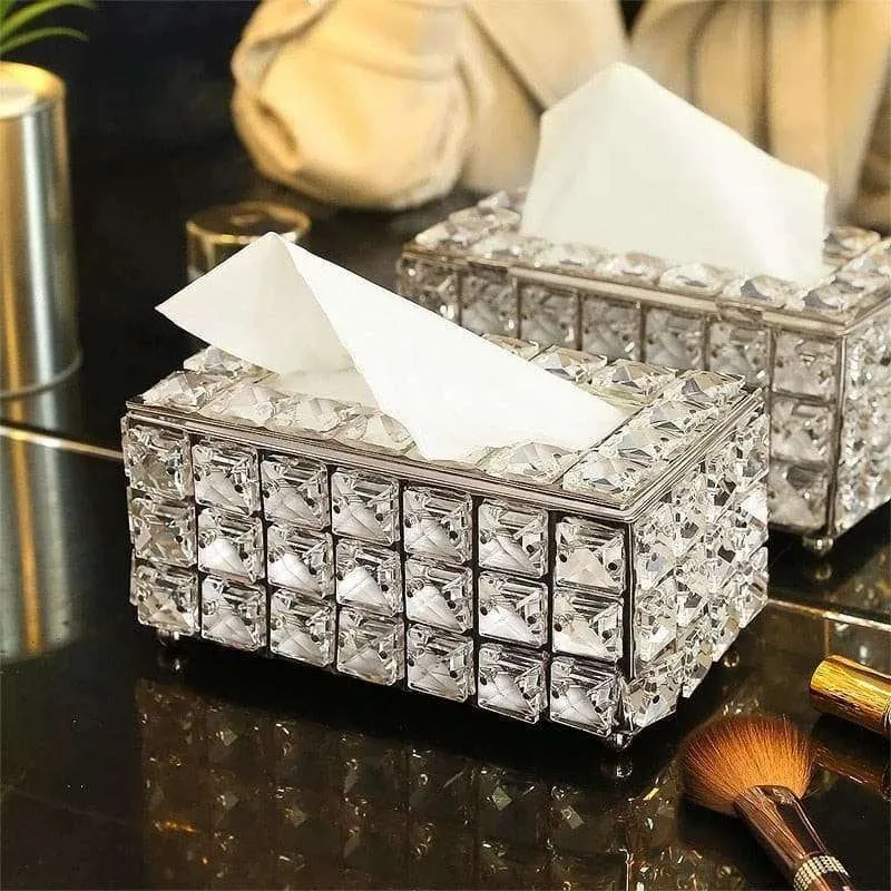 Crystal Facial Tissue Box Holder Crystal Cube Napkin Dispenser