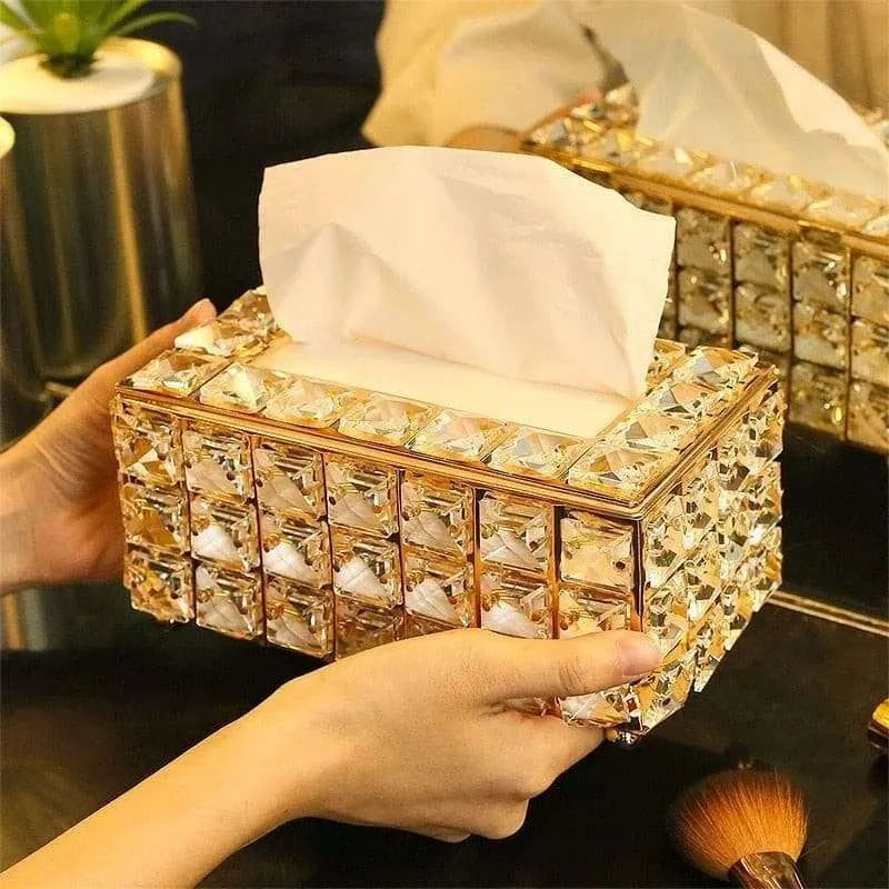 Crystal Facial Tissue Box Holder Crystal Cube Napkin Dispenser