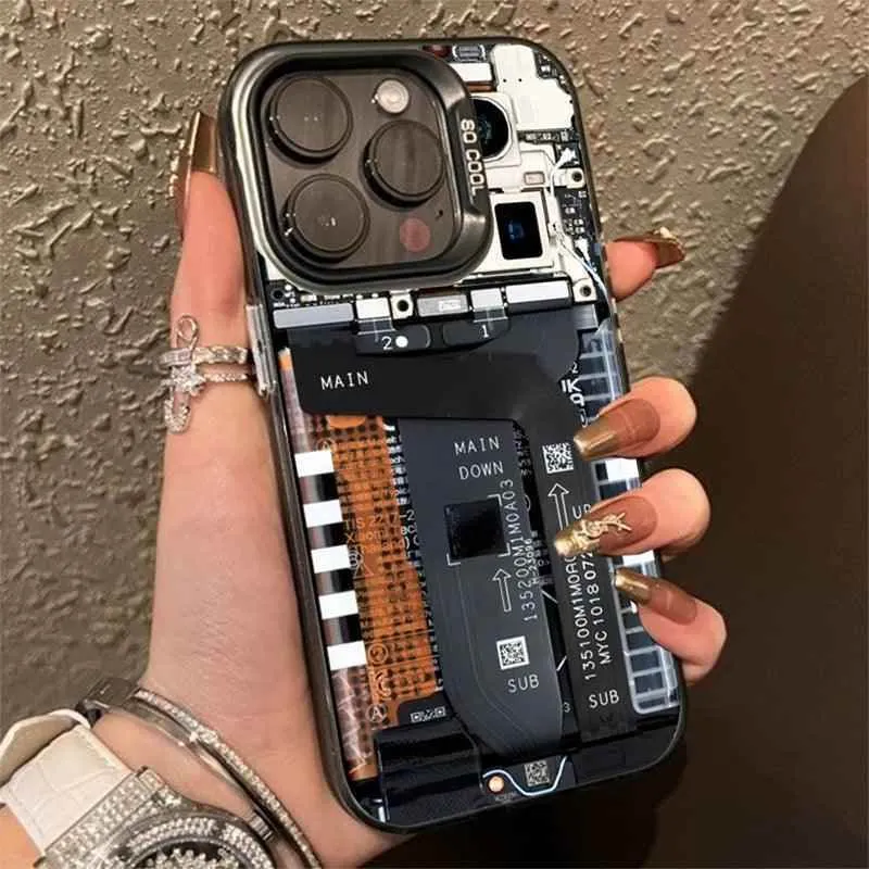 Cute Phone Cases For 15, 14 Pro Max, 11, 12, 13 Pro, 7, 8 Plus, X, and XR - Creative Circuit Board Pattern - TSP204