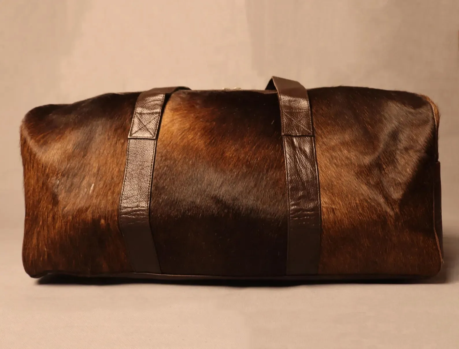 Dark Brown Cowhide Fur Overnight Bag