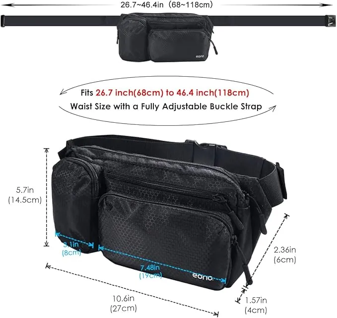 Eono Water Resistant Bum Bag with Multi-Pockets, Large Capacity Waist Fanny Pack for Hiking, Dog Walking, Travel & Outdoor Activities