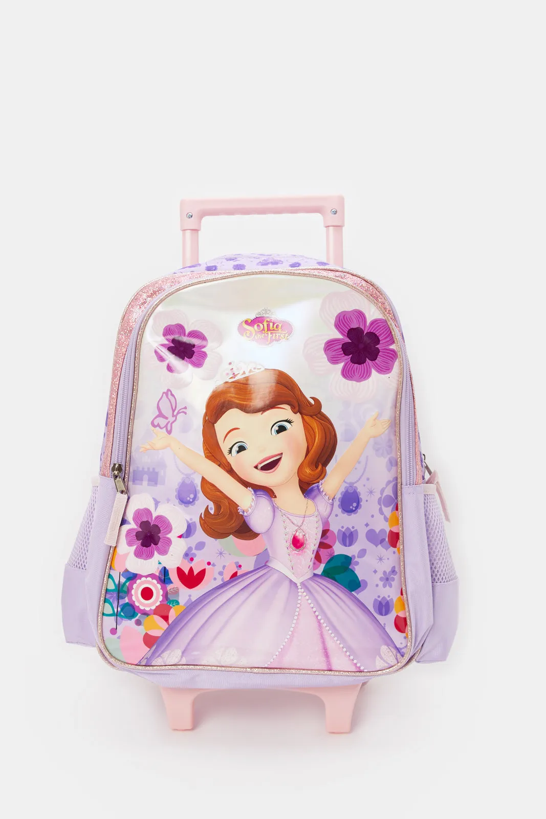 Girls Pink Sofia Print Trolley Bag (16 Inch)