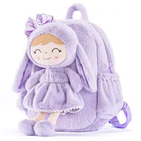 Gloveleya 11-inch Toddler Girl Backpack Snow Ferret Kindergarten Backpacks with 12-inch Purple Bunny Doll