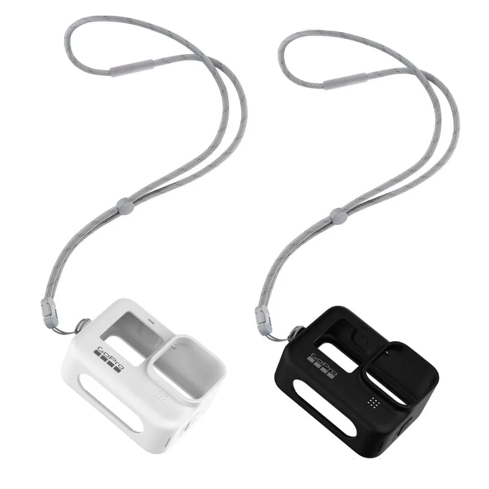 GoPro Sleeve   Lanyard with Protective Silicone Anti-Scratch Cover for HERO 12 / 11 / 10 / 9 BLACK Action Cameras | Black, White