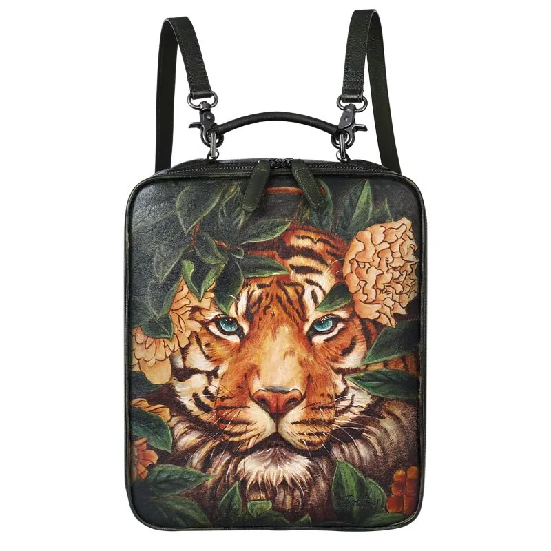 Hand Painted Retro Casual Leather Women Large Capacity Cowhide Computer Schoolbag Backpacks