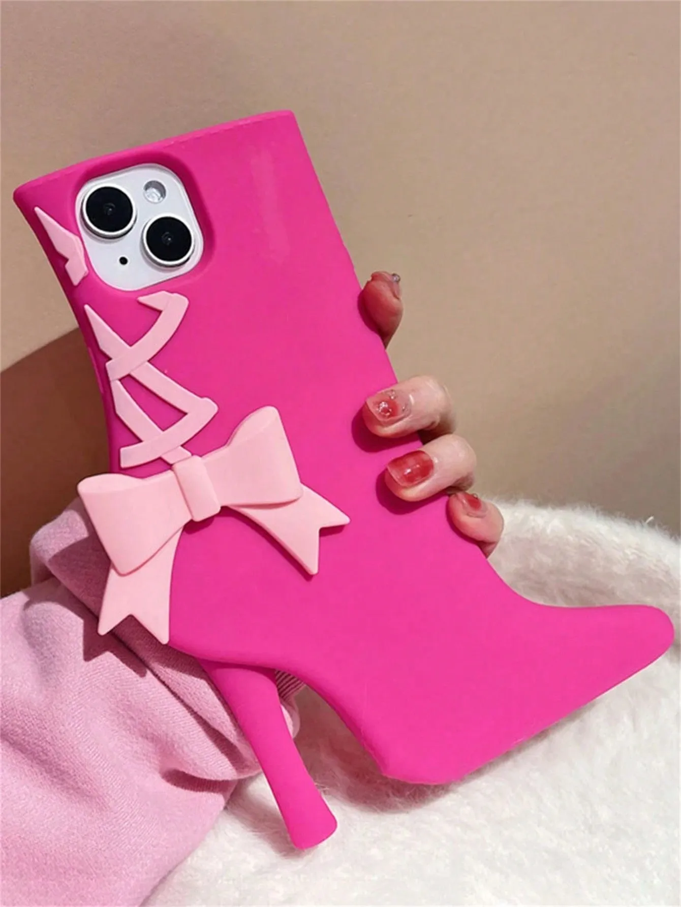 Korean Cute 3D Pink High Heels Silicone Phone Case for iPhone