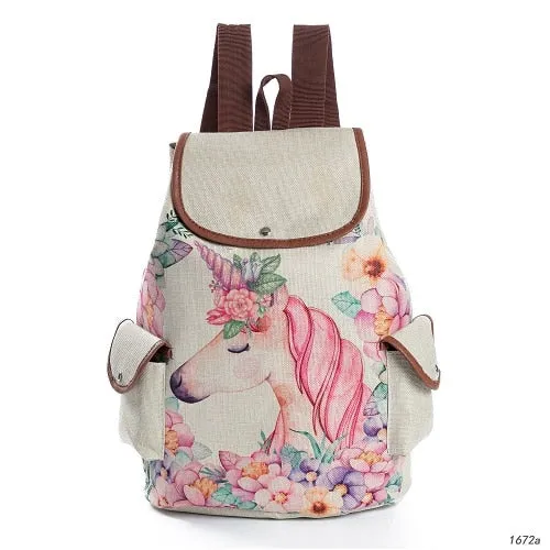 Lovely Cat Printed Canvas School Backpack For Teenager