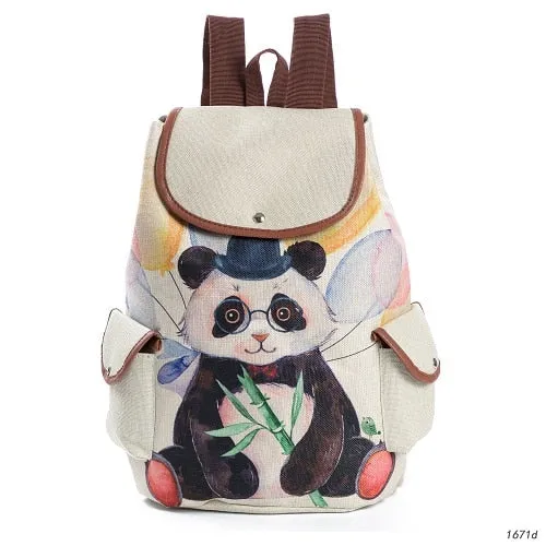 Lovely Cat Printed Canvas School Backpack For Teenager