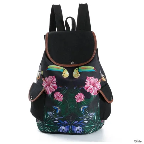 Lovely Cat Printed Canvas School Backpack For Teenager