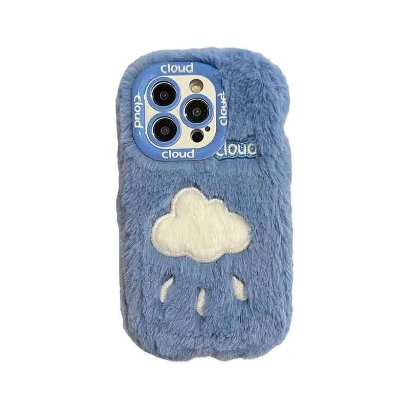 Lovely White Blue Clouds Plush Cute Phone Case for iPhone 11-15 Pro Max and 15 Plus