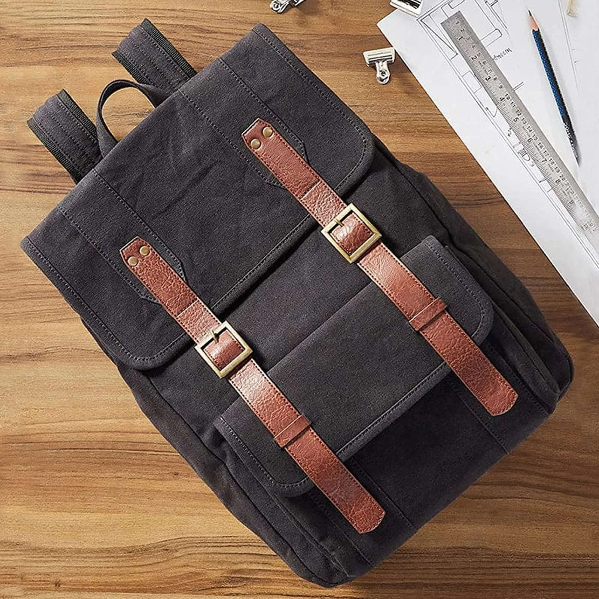 Mona B - Upcycled Canvas Back Pack for Office | School and College With Upto 14 Laptop/ Mac Book/ Tablet with Stylish Design for Men and Women: Parker