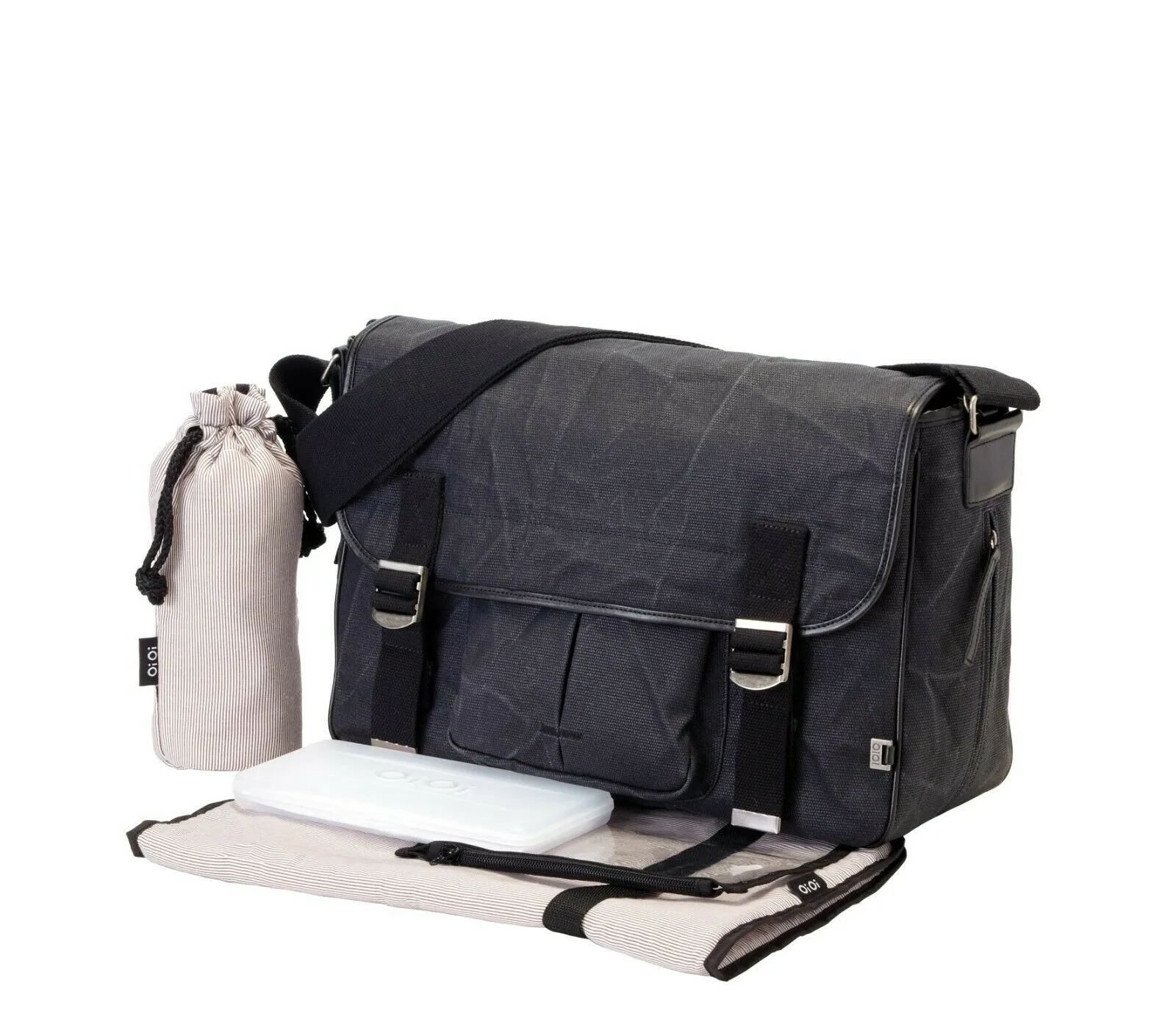 OiOi Men's Black Waxed Canvas Diaper Bag