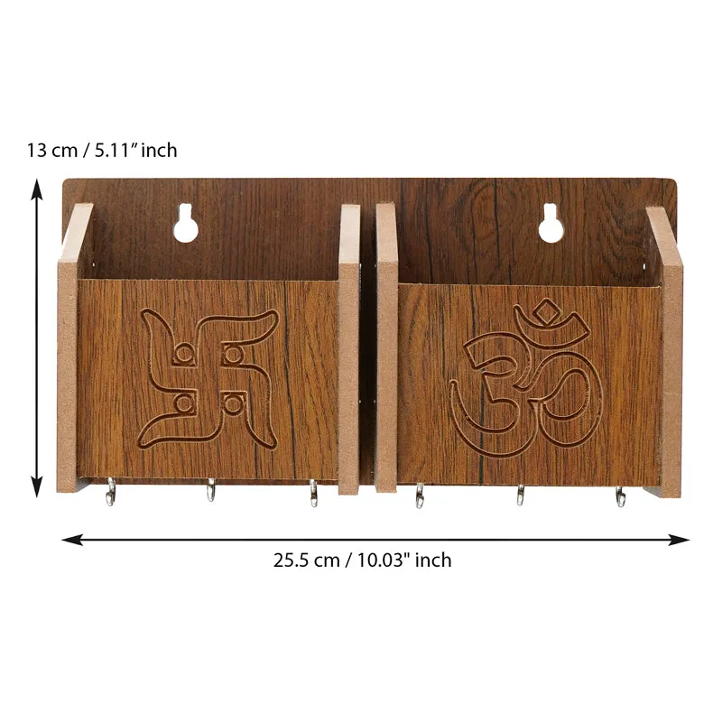 Om Swastik Engraved Wooden Key Holder