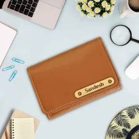 Personalized Name Snap Button Vegan Leather Business Visiting Card Holder - Tan