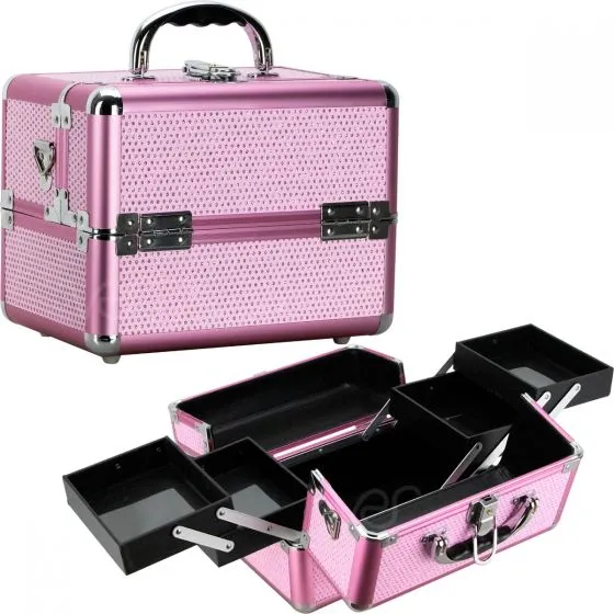 Pink Krystal 4-Tiers Cantilever Trays Makeup Case