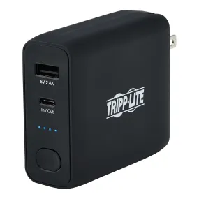 Tripp Lite UPBW-05K0-1A1C 2-Port 5000mAh Portable Mobile Power Bank and USB Battery Wall Charger Combo - Black