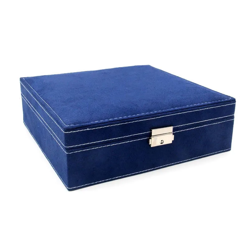 Two-Layer Jewelry Box Organizer Case With Lock -Blss0003 Dark Blue