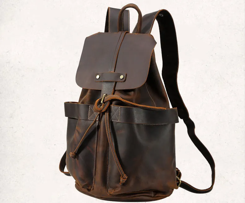 Unisex Vintage Classic Multifunction Full Grain Genuine Leather Backpacks