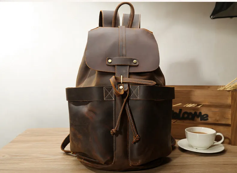 Unisex Vintage Classic Multifunction Full Grain Genuine Leather Backpacks